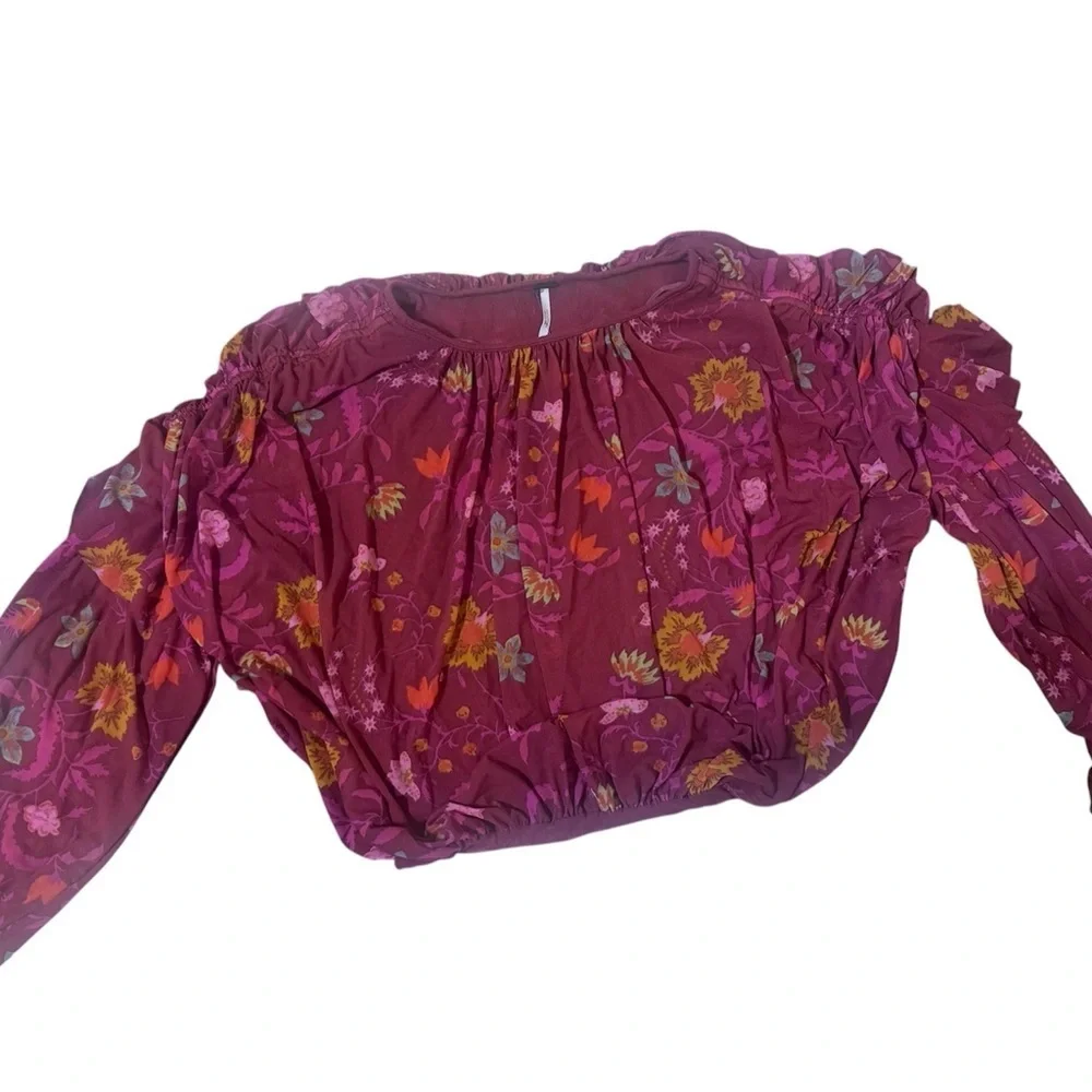 Free People Floral Blouse - Burgundy and Yellow